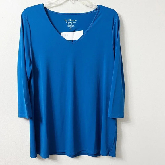 Chico's Tops - Chico's Baroque Blue V Neck Tunic Top Medium Blouse w/Side Slit Shirt